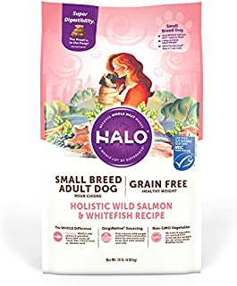 Halo Grain Free Natural Dry Dog Food, Small Breed Healthy Weight Wild Salmon & Whitefish Recipe, 10-Pound Bag