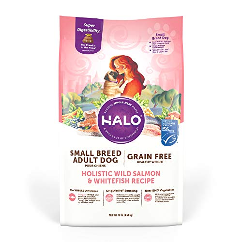 Halo Grain Free Natural Dry Dog Food, Small Breed Healthy Weight Wild Salmon & Whitefish Recipe, 10-Pound Bag