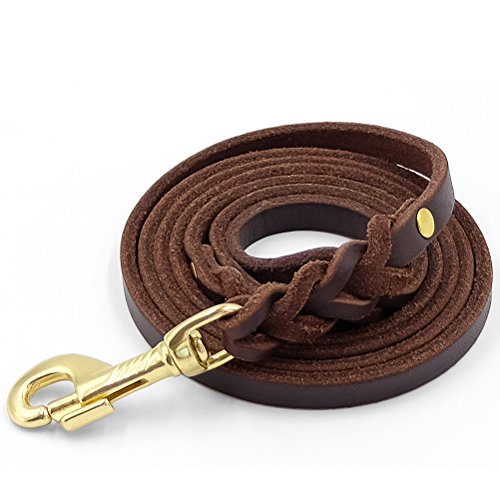 Fairwin Leather Dog Leash 6 Foot - Braided Heavy Duty Training Leash for Large Medium Small Dogs Running and Walking (S:Width:1/2