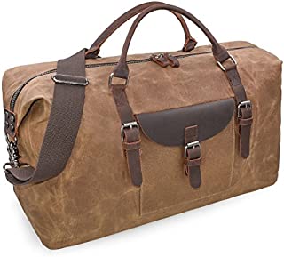 Oversized Travel Duffel Bag Waterproof Canvas Genuine Leather Weekend bag Weekender Overnight Carryon Hand Bag Brown