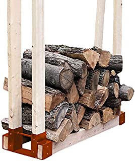 Jacobable Outdoor and Indoor Firewood Log Rack Bracket Kit - Black Powder-Coated Steel Fireplace Fire Pit Wood Storage Holder Accessory - Adjustable to Any Length (Orange)