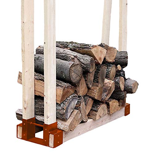 Jacobable Outdoor and Indoor Firewood Log Rack Bracket Kit - Black Powder-Coated Steel Fireplace Fire Pit Wood Storage Holder Accessory - Adjustable to Any Length (Orange)