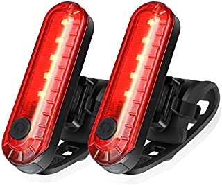 Ascher USB Rechargeable LED Bike Tail Light 2 Pack, Bright Bicycle Rear Cycling Safety Flashlight, 330mah Lithium Battery, 4 Light Mode Options, (2 USB Cables Included)