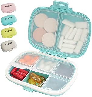 SYOSIN Portable Pill Organizer, 8 Compartments Travel Pill Organizer Daily Pill Case, Moisture Proof Small Pill Box to Hold Vitamins, Cod Liver Oil, Supplements (Blue)