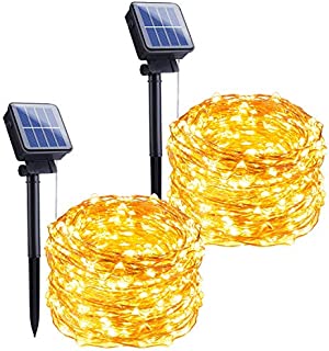 Outdoor Solar String Lights, 2 Pack 33Feet 100 Led Solar Powered Fairy Lights with 8 Lighting Modes Waterproof Decoration Copper Wire Lights for Patio Yard Trees Christmas Wedding Party (Warm White)