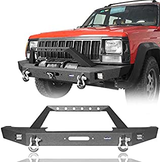 Hooke Road Jeep Cherokee XJ Front Bumper w/2 ×18W LED Lights & Winch Plate Compatible with Jeep Cherokee XJ 1984-2001