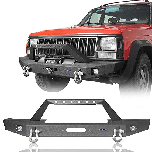 Hooke Road Jeep Cherokee XJ Front Bumper w/2 ×18W LED Lights & Winch Plate Compatible with Jeep Cherokee XJ 1984-2001