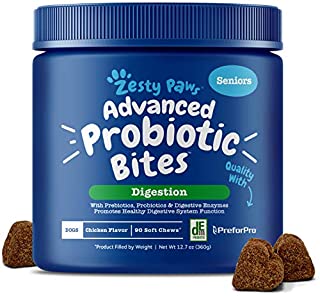 Probiotic for Dogs - with Natural Digestive Enzymes + Prebiotics & Pumpkin - for Diarrhea & Upset Stomach Relief + Gas & Constipation - Allergy & Immune + Hot Spots (Senior/Advanced, 90 Count)