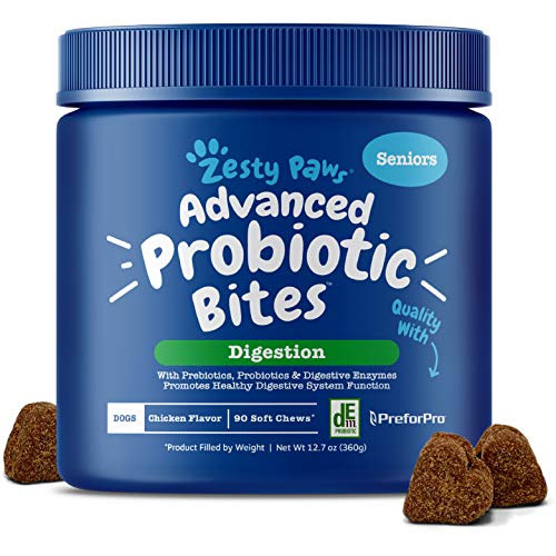 Probiotic for Dogs - with Natural Digestive Enzymes + Prebiotics & Pumpkin - for Diarrhea & Upset Stomach Relief + Gas & Constipation - Allergy & Immune + Hot Spots (Senior/Advanced, 90 Count)