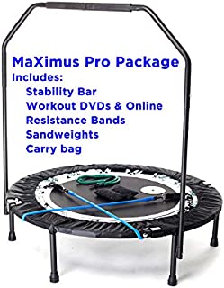 MaXimus PRO Folding Rebounder USA | Voted #1 Indoor Exercise Mini Trampoline For Adults With Bar | Best Home Gym for Fitness & Lose Weight| FREE Storage Bag, Resistance Bands, ONLINE & DVD Workouts | Already Assembled