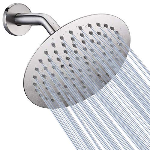 High Pressure Shower Head, 8 Inch Rain Showerhead, Ultra-Thin Design- Pressure Boosting, Awesome Shower Experience, NearMoon High Flow Stainless Steel Rainfall Shower Head (Brushed Nickel)