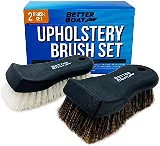 Upholstery Cleaner Scrub Brush Set Cleaning Brush and Horsehair Detailing Brush for Car Interior, Seats, Boat, Couch, Sofa and Carpet