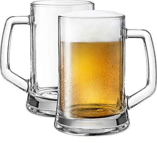 Beer Mugs, by KooK, Solid Glass, Large, Set of 2, 22oz