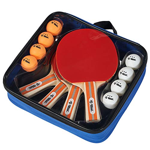 Rally & Roar Premium Table Tennis Paddle Set, 4 Premium Paddles, 8, 3-Star Balls, Carry Case - Wooden 5-ply Table Tennis Paddles, Inverted Rubbers for 4 Player Games - Premium Indoor Play Equipment