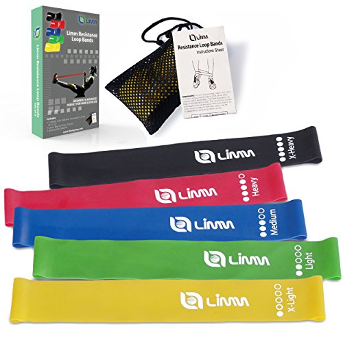 Limm Resistance Bands Exercise Loops - 12-inch Workout Flexbands for Physical Therapy, Rehab, Stretching, Home Fitness and More - Includes Bonus EBooks, Instruction Manual, Online Videos & Carry Bag