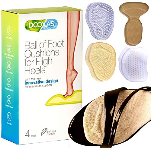 Ball of Foot and Heel Cushions for High Heels Shoes Metatarsal Pads for Women 4-Pack  Soft Gel Shoe Inserts Relieve Foot Pain  an Innovative Insoles Shape Design Adhesive Comfort Set by Dooxas