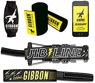 Gibbon Slacklines Jibline with treewear, Black, 49ft (41ft line + 8ft Ratchet Strap with Reinforced Loop) incl. Ratchet Protection, treewear (Black Felt), line Width 50mm/2