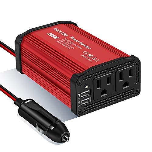 GELOO 300W Power Inverter, DC 12V to 110V AC Car Inverter with 4.8A Dual USB Charging Ports Car Charger Adapter