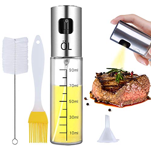 Ninonly Olive Oil Sprayer Bottle Oil Dispenser with Scale Transparent Food-Grade Portable Spray Bottle Vinegar Bottle Air Fryer Stainless Steel for Salad BBQ Frying Grilling Kitchen Baking Roasting