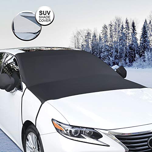 Whew Car Windshield Snow Cover, 81''x60'' Waterproof Frost Guard Winter Windshield Snow Ice Cover with Side Mirror Covers, Windproof Summer Windshield Sun Shade Fits Most Cars, SUVs, Minivans