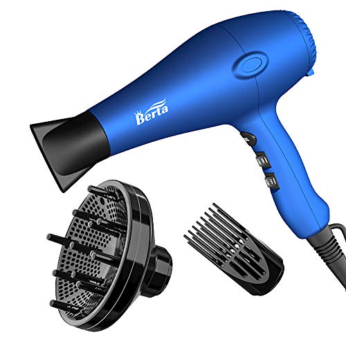 Professional Ionic Hair Dryer for Hair, Blow Dryer with Diffuser & Comb & Concentrator, Lightweight 1875W Hairdryer Drying Fast, 3 Heat 2 Speed with Cool Shot Button Blue