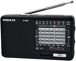 XHDATA D-328 Portable Radio AM FM SW 12 Bands Receiver with DSP/MP3 Music Player and TF Card Slot Packed with Rechargeable Battery and USB Charging Cable a Gift for Parents to Listen Music Black.