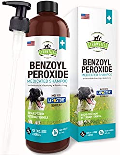 Benzoyl Peroxide Shampoo for Dogs, Cats, Sulfur - 16 oz - Medicated Dog Shampoo for Smelly Dogs, Anti Itch Dry Skin Allergy Treatment, Folliculitis, Seborrhea, Dermatitis, Dandruff, Infection, Mange