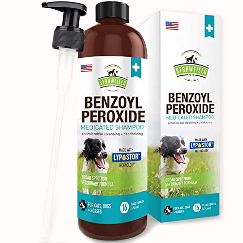 Benzoyl Peroxide Shampoo for Dogs, Cats, Sulfur - 16 oz - Medicated Dog Shampoo for Smelly Dogs, Anti Itch Dry Skin Allergy Treatment, Folliculitis, Seborrhea, Dermatitis, Dandruff, Infection, Mange