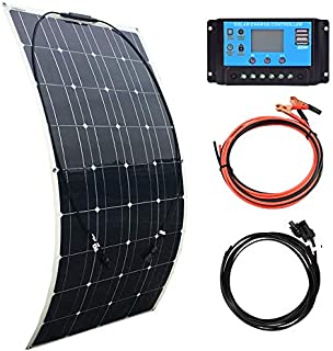 XINPUGUANG 100W Flexible Solar Panel 12V System kit 10A Charge Controller Cables with Alligator Clip PV Connector Cables for Yacht, Boat, RV, Cabin, 12v Battery Charge