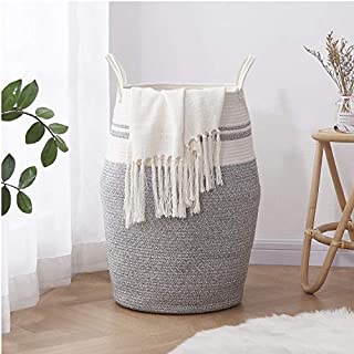 OIAHOMY Laundry Hamper Woven Cotton Rope Large Clothes Hamper 25.6