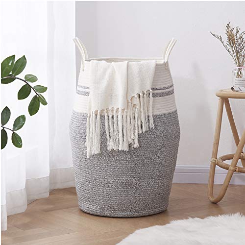 OIAHOMY Laundry Hamper Woven Cotton Rope Large Clothes Hamper 25.6