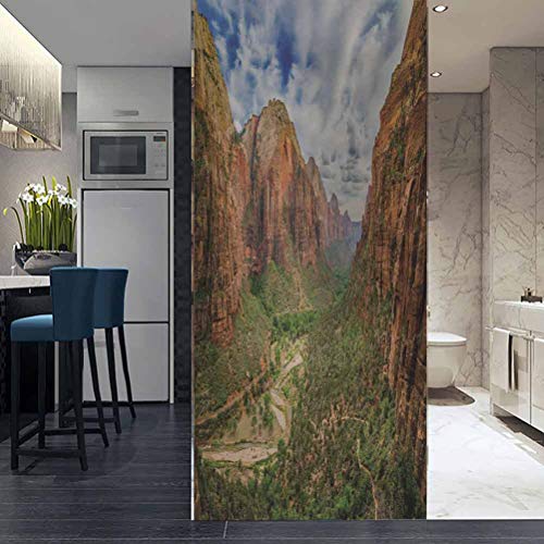 ViLJe Shower Room Window Film Glass Stickers, Magical Landscape from Zion National Park Utah, Peel and Stick Removable Window Sticker for Home Décor W17.7 x L78.7 Inch