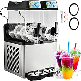 Happybuy Commercial Slushy Machine 400W Stainless Steel Margarita Smoothie Frozen Drink Maker Suitable Perfect for Ice Juice Tea Coffee Making, 12L x 2 Tank, Sliver