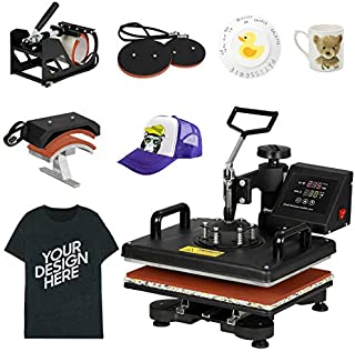 F2C Pro 5 in 1 Combo Heat Press Machine T-Shirt Hat Cap Mug Plate Digital Transfer Sublimation Machine New Black (5 in 1 Swing Away)