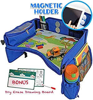 Kids Travel Tray, Toddler Car Seat Activity Tray Organizer, Play & Snack Car Seat Lap Tray -with Magnetic iPad/Tablet Holder & Waterproof Sturdy Surface, Road Trip Essentials - Car, Stroller, Airplane