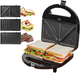 KotiCidsin Sandwich Maker, Waffle Maker, Sandwich Grill, 750-Watts, 3-in-1 Detachable Non-stick Coating, LED Indicator Lights, Cool Touch Handle, Anti-Skid Feet, Black (Black 1)