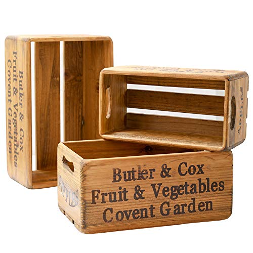 Gift Crate  Wood Boxes Rustic Farmhouse Style  Set of 3 Decorative Boxes  Country Vintage Wooden Crates for Storage and Display  Decorative Wooden Crates with Handles