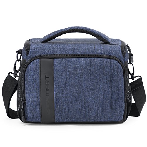 BAGSMART Compact Camera Bag Shoulder Bag for SLR/DSLR with Waterproof Rain Cover, Heather Blue