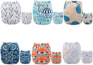 ALVA Pocket Cloth Diapers Reusable, Washable Adjustable, One Size for Baby Boys and Girls, 6 Pack with 12 Inserts 6DM26