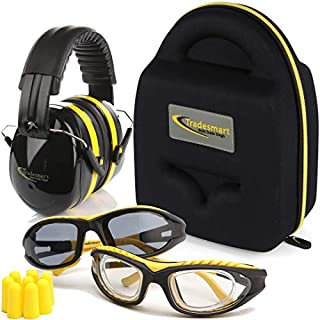 TRADESMART Shooting Earmuffs and Safety Glasses Clear & Tinted| High Impact, Anti Fog, Scratch Resistant Combo Pack/Kit