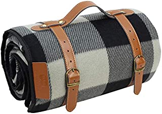 PortableAnd Extra Large Picnic & Outdoor Blanket 3 Layers Water-Resistant Handy Mat Tote Spring Summer Black and Gray Checkered, Great for Beach and Camping on Grass, Waterproof Sandproof 