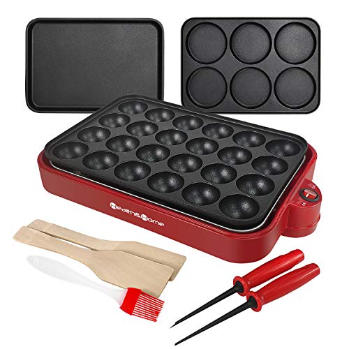 Health and Home Multifunction Nonstick Baking Maker with 3 Interchangeable Baking Plates for Fried Eggs, Fried Steak, Takoyaki, Cake Pops, Grill Maker