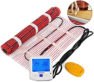 Happybuy 35 Sqft 120V Electric Radiant Floor Heating Mat with Alarmer and Programmable Floor Sensing Thermostat Self-Adhesive Mesh Underfloor Heat Warming Systems Mats Kit (35Sqft Kit)