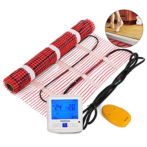 Happybuy 35 Sqft 120V Electric Radiant Floor Heating Mat with Alarmer and Programmable Floor Sensing Thermostat Self-Adhesive Mesh Underfloor Heat Warming Systems Mats Kit (35Sqft Kit)