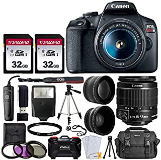 Canon EOS Rebel T7 Digital SLR Camera with 18-55mm EF-S f/3.5-5.6 is II Lens + 58mm Wide Angle Lens + 2X Telephoto Lens + Flash + 64GB SD Memory Card + UV Filter Kit + Tripod + Full Accessory Bundle