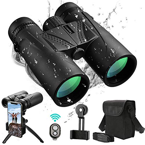 UNEGROUP Binoculars for Adults, 10x42 HD Low Light Night Vision Compact Binocular, Waterproof Lightweight Binocular Prism FMC BAK4 for Outdoor Birdwatching Sports Games with Smartphone Adapter Tripod