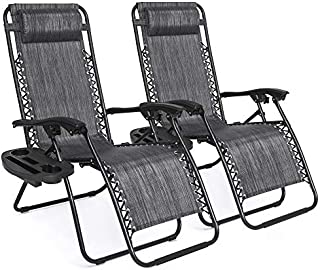 Best Choice Products Set of 2 Adjustable Steel Mesh Zero Gravity Lounge Chair Recliners w/Pillows and Cup Holder Trays, Gray