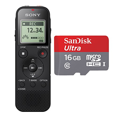 Sony ICD-PX470 Stereo Digital Voice Recorder with Built-in USB Voice Recorder w/ 16GB Class 10 Micro SDHC