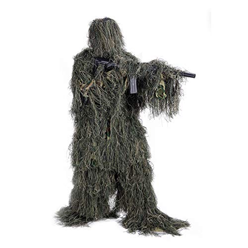 Pinty Ghillie Suit 3D 4-Piece with Bag Camouflage Camo Tactical Hunting Forest Woodland Dark Green XL/XXL