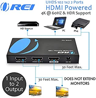 OREI UltraHD 4K @ 60 Hz 1 x 2 HDMI Splitter 1 in 2 Out 2 Port 4:4:4 8-bit - HDMI 2.0, HDCP 2.2, 18 Gbps